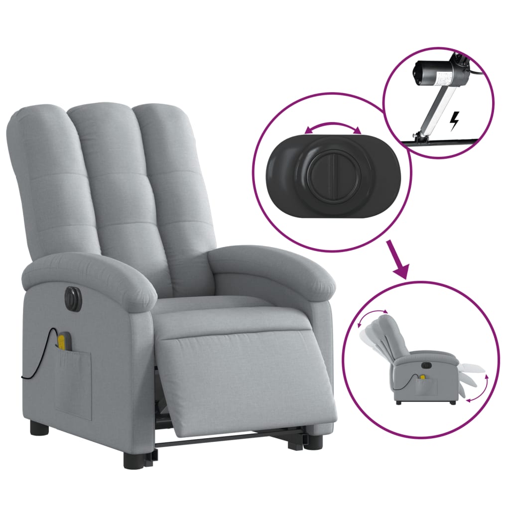 vidaXL Electric Stand up Massage Recliner Chair Light Gray Fabric