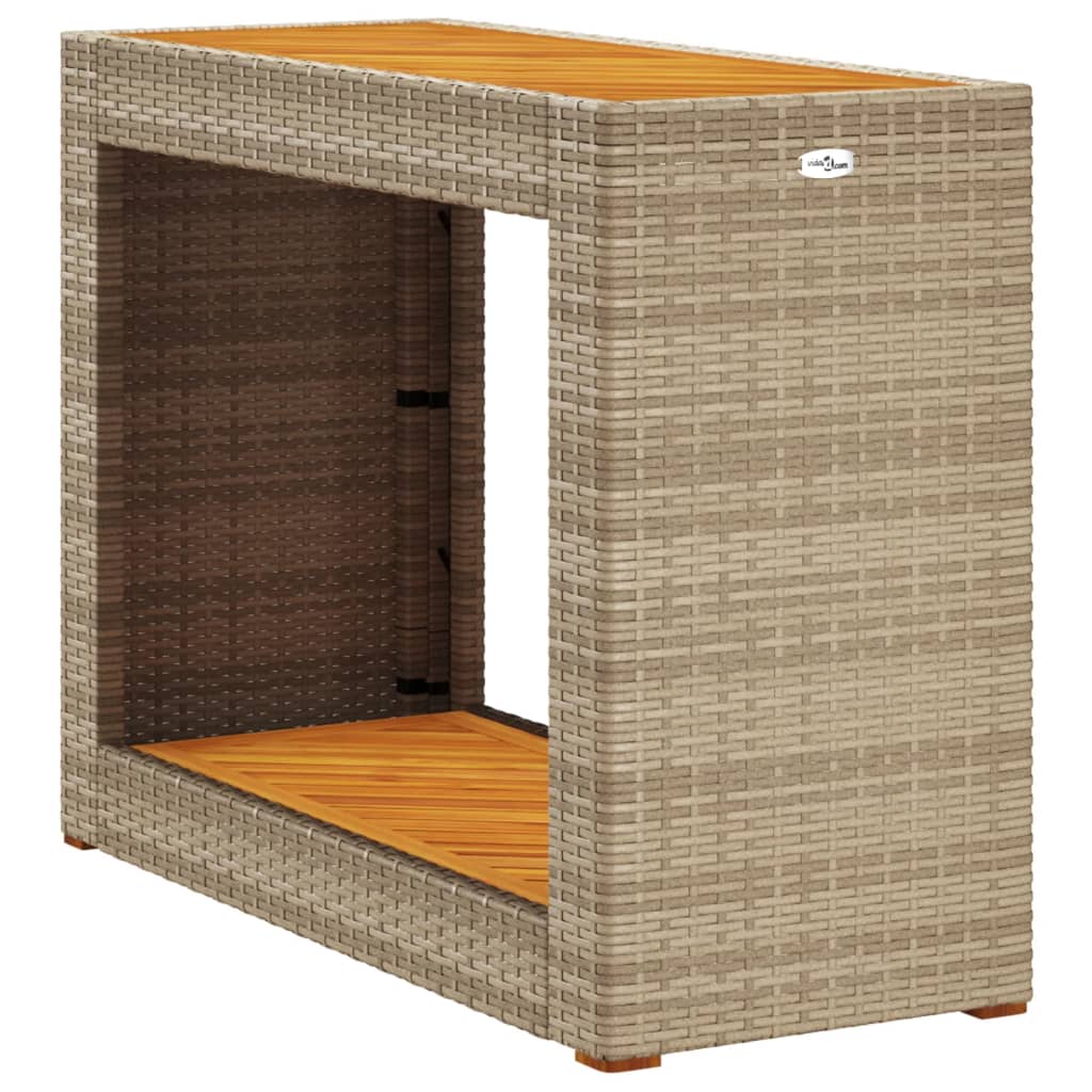 vidaXL Patio Side Table with Wooden Top Beige 39.4"x15.7"x29.5" Poly Rattan