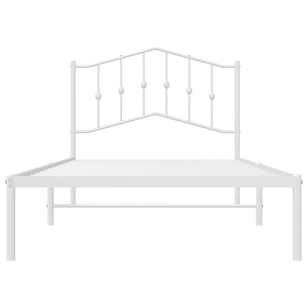 vidaXL Metal Bed Frame without Mattress with Headboard White 39.4"x74.8"