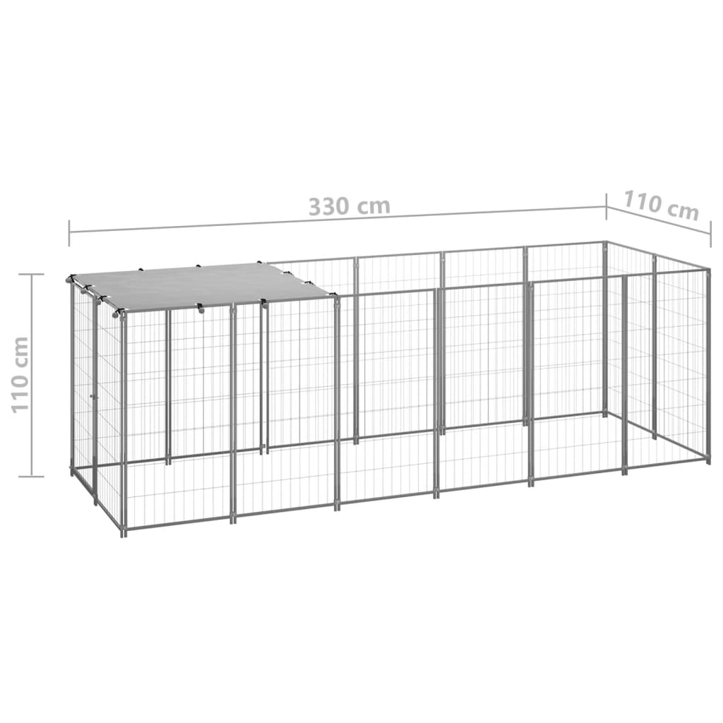 vidaXL Dog Kennel Silver 129.9"x43.3"x43.3" Steel