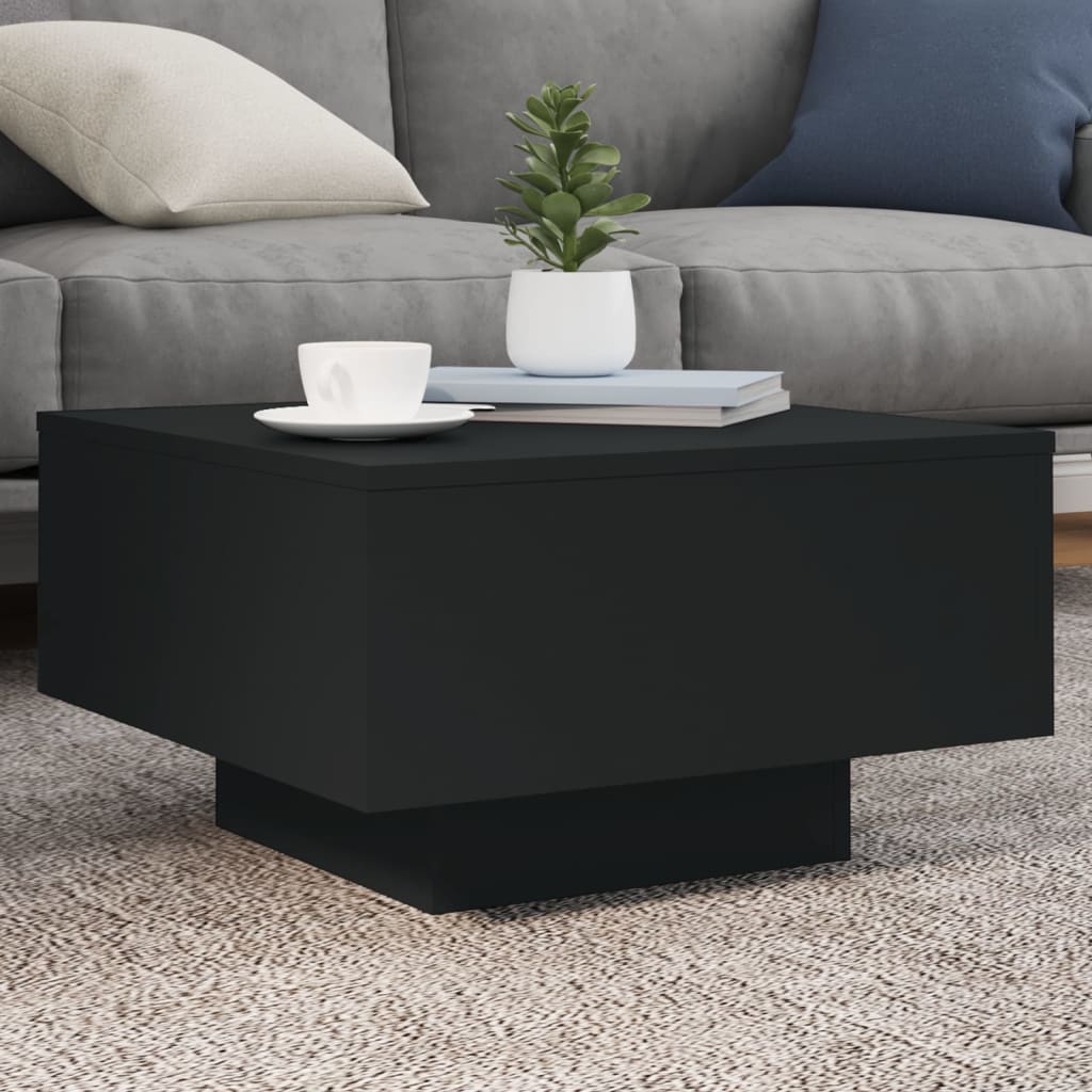 vidaXL Coffee Table with LED Lights Black 21.7"x21.7"x12.2"