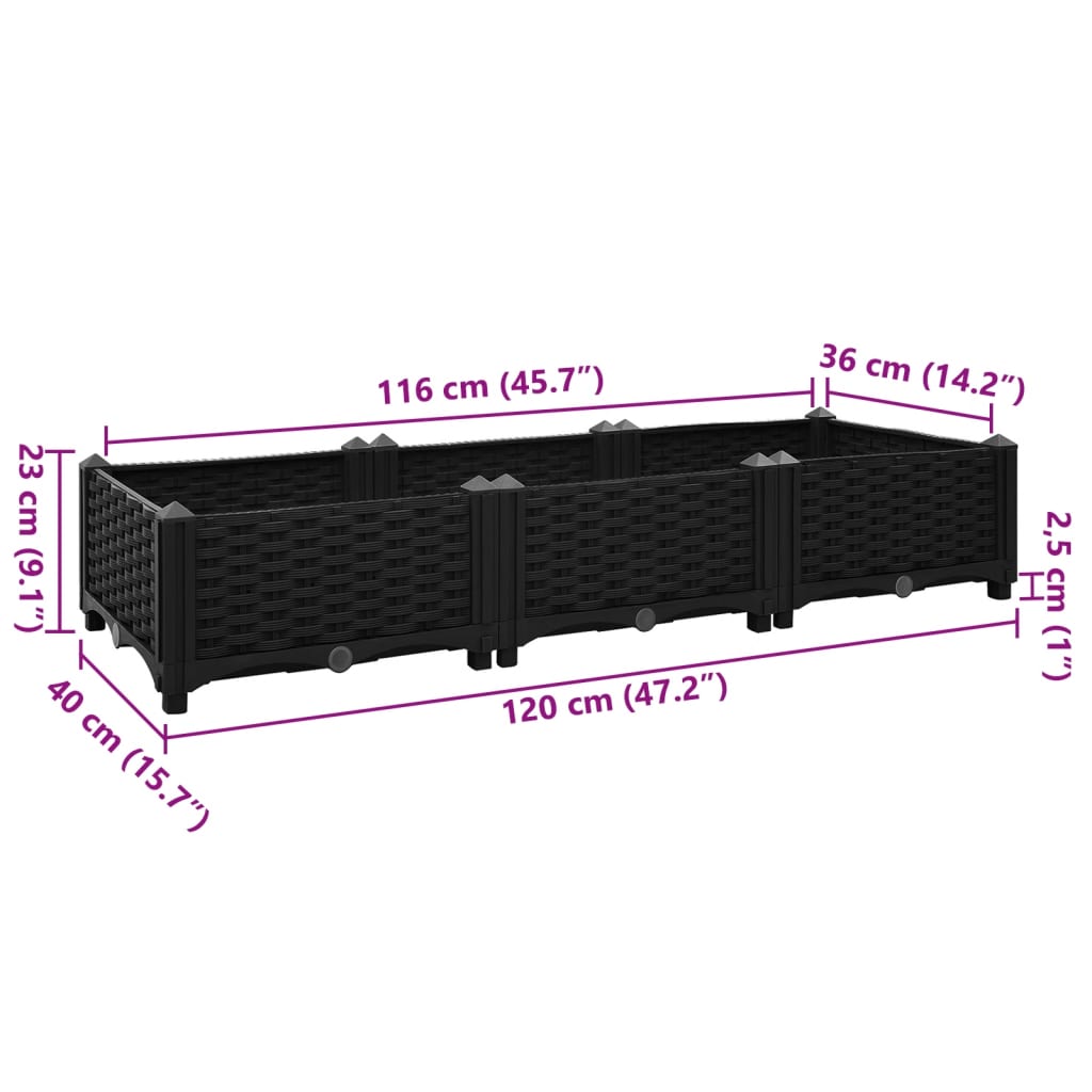 vidaXL Raised Bed 47.2"x15.7"x9.1" Polypropylene