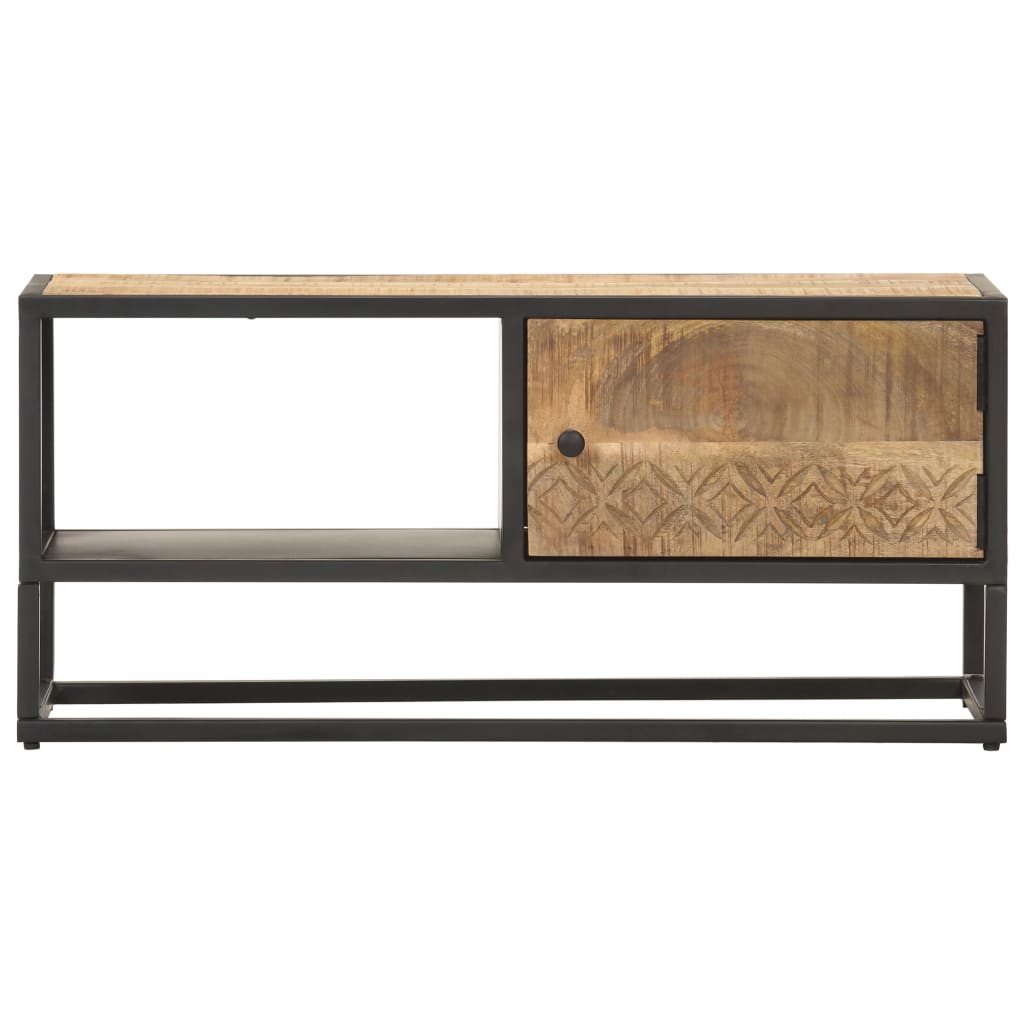 vidaXL TV Stand with Carved Door 35.4"x11.8"x15.7" Rough Mango Wood