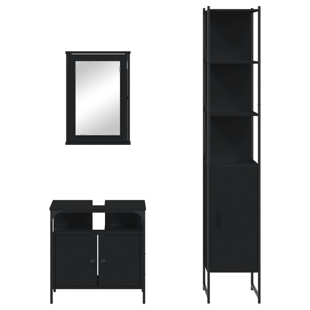 vidaXL 3 Piece Bathroom Furniture Set Black Engineered Wood