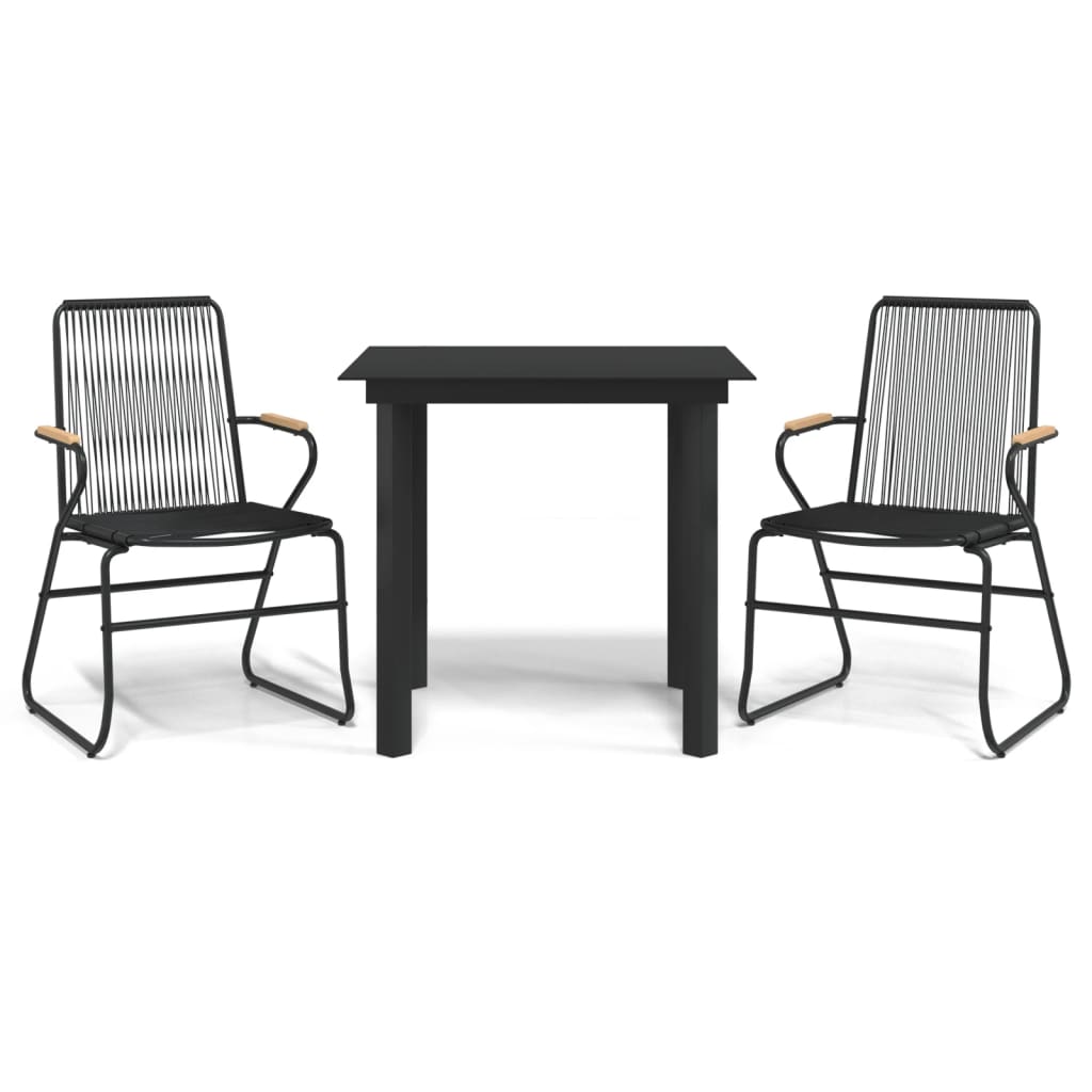 vidaXL 3 Piece Patio Dining Set Black PVC Rattan