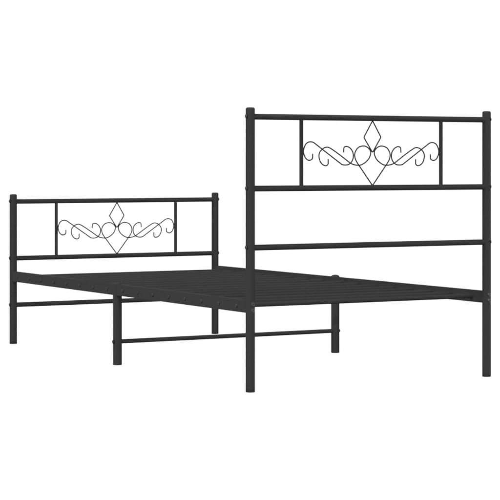 vidaXL Metal Bed Frame without Mattress with Footboard Black 39.4"x74.8"