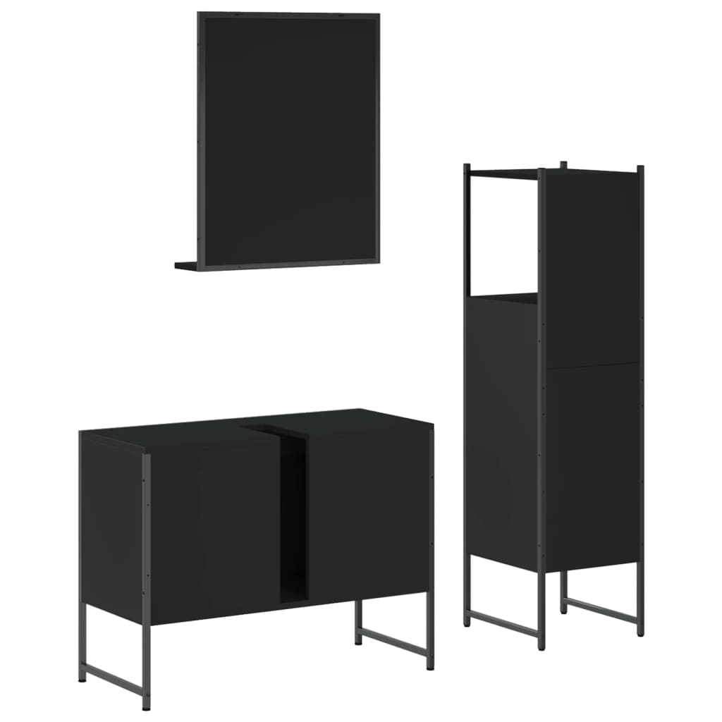 vidaXL 3 Piece Bathroom Cabinet Set Black Engineered Wood