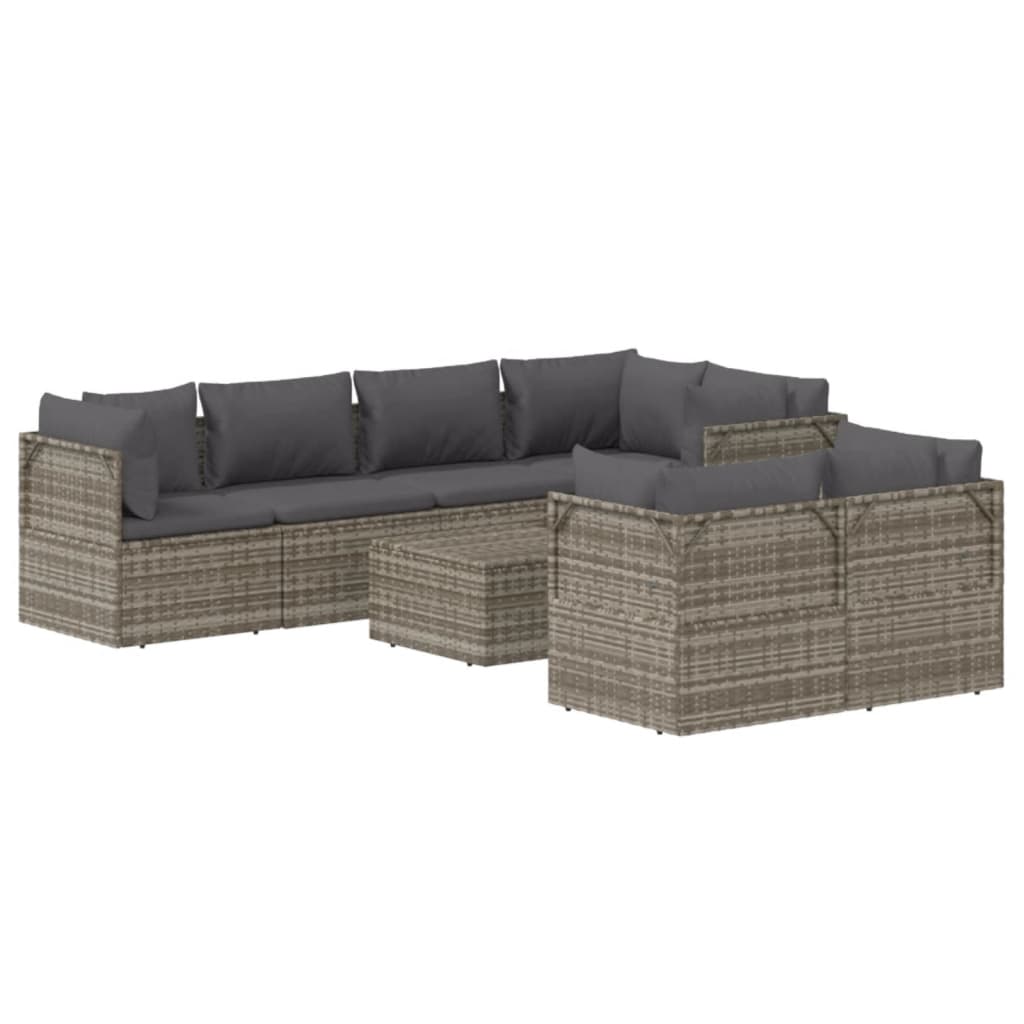 vidaXL 8 Piece Patio Lounge Set with Cushions Gray Poly Rattan