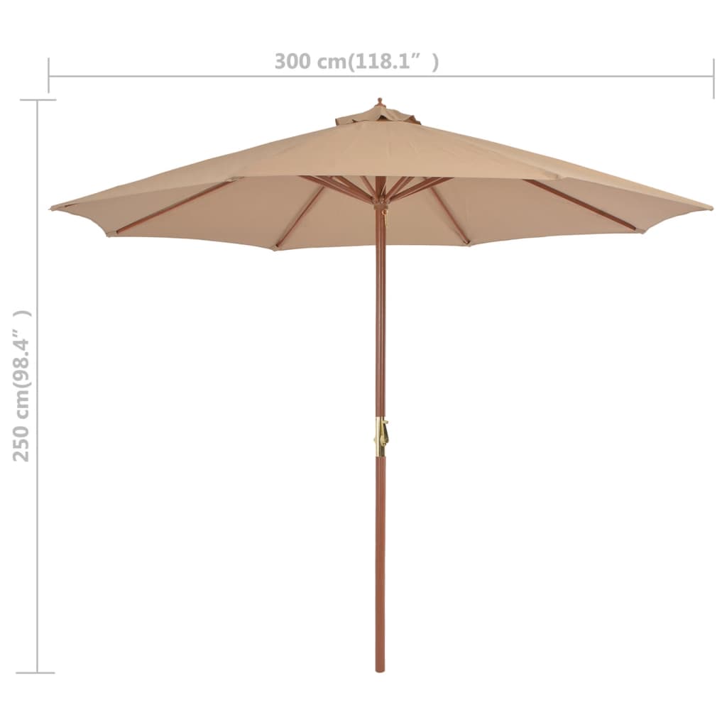 vidaXL Outdoor Parasol with Wooden Pole 118.1" Taupe