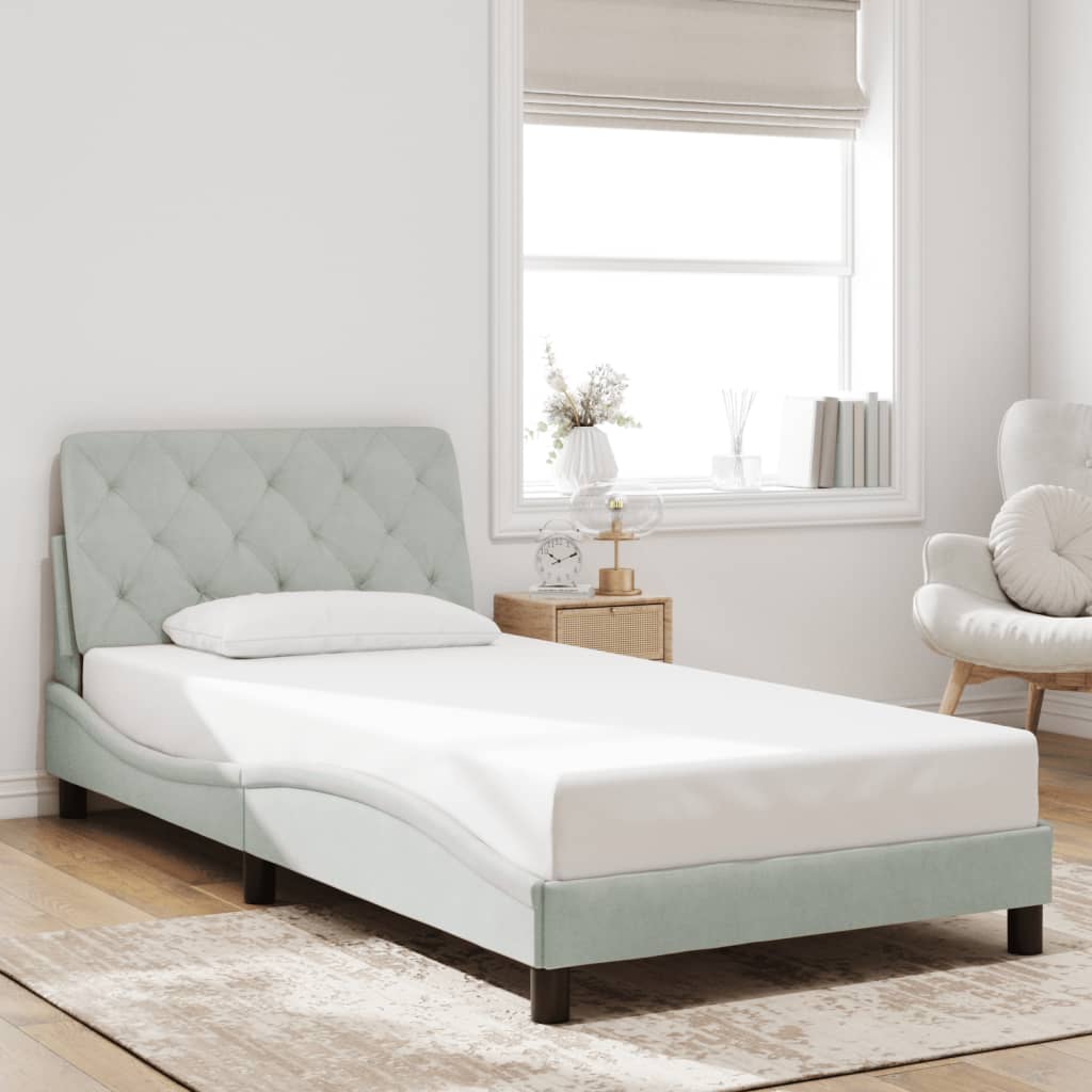 vidaXL Bed Frame without Mattress Light Gray 39.4"x74.8" Velvet