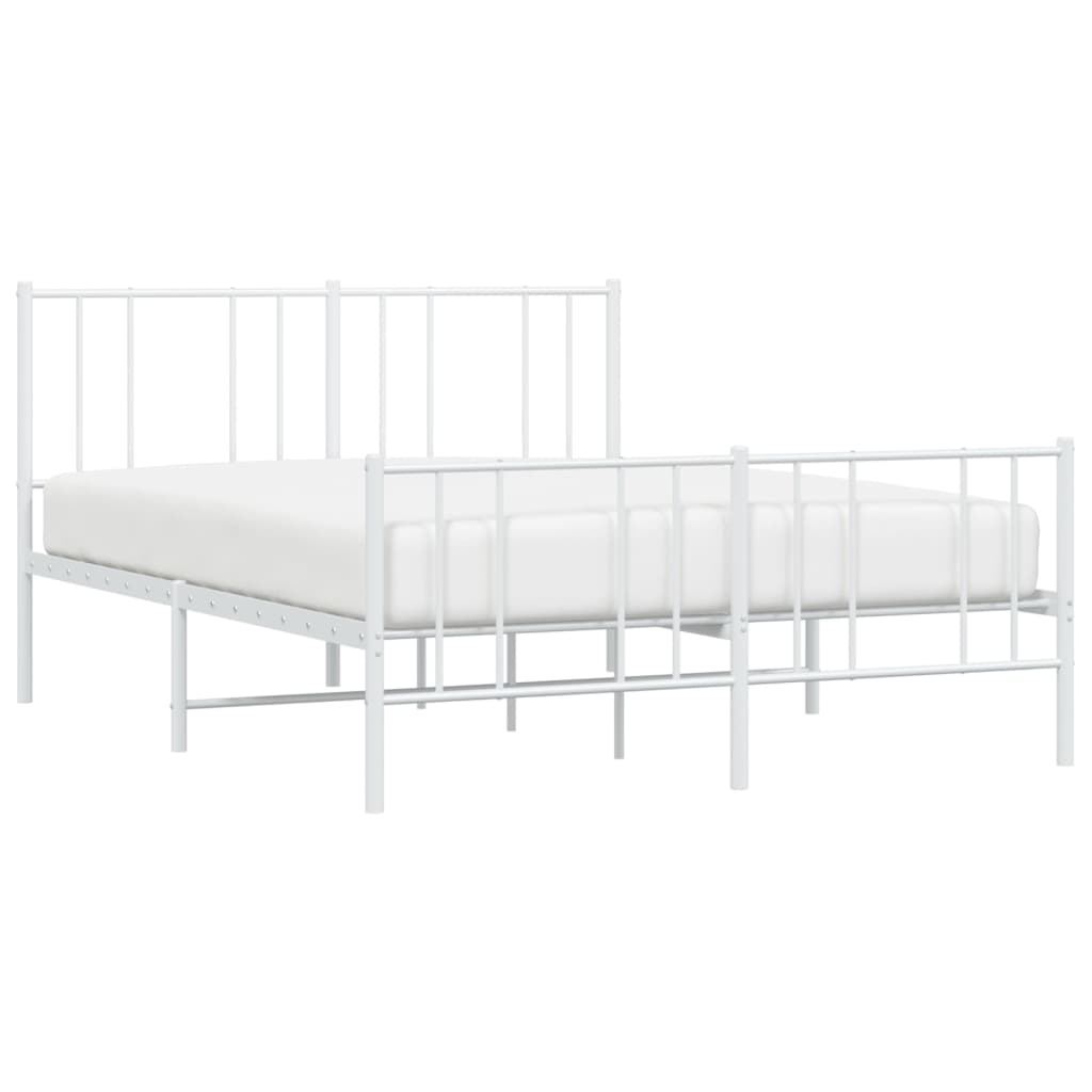 vidaXL Metal Bed Frame without Mattress with Footboard White 59.1"x78.7"