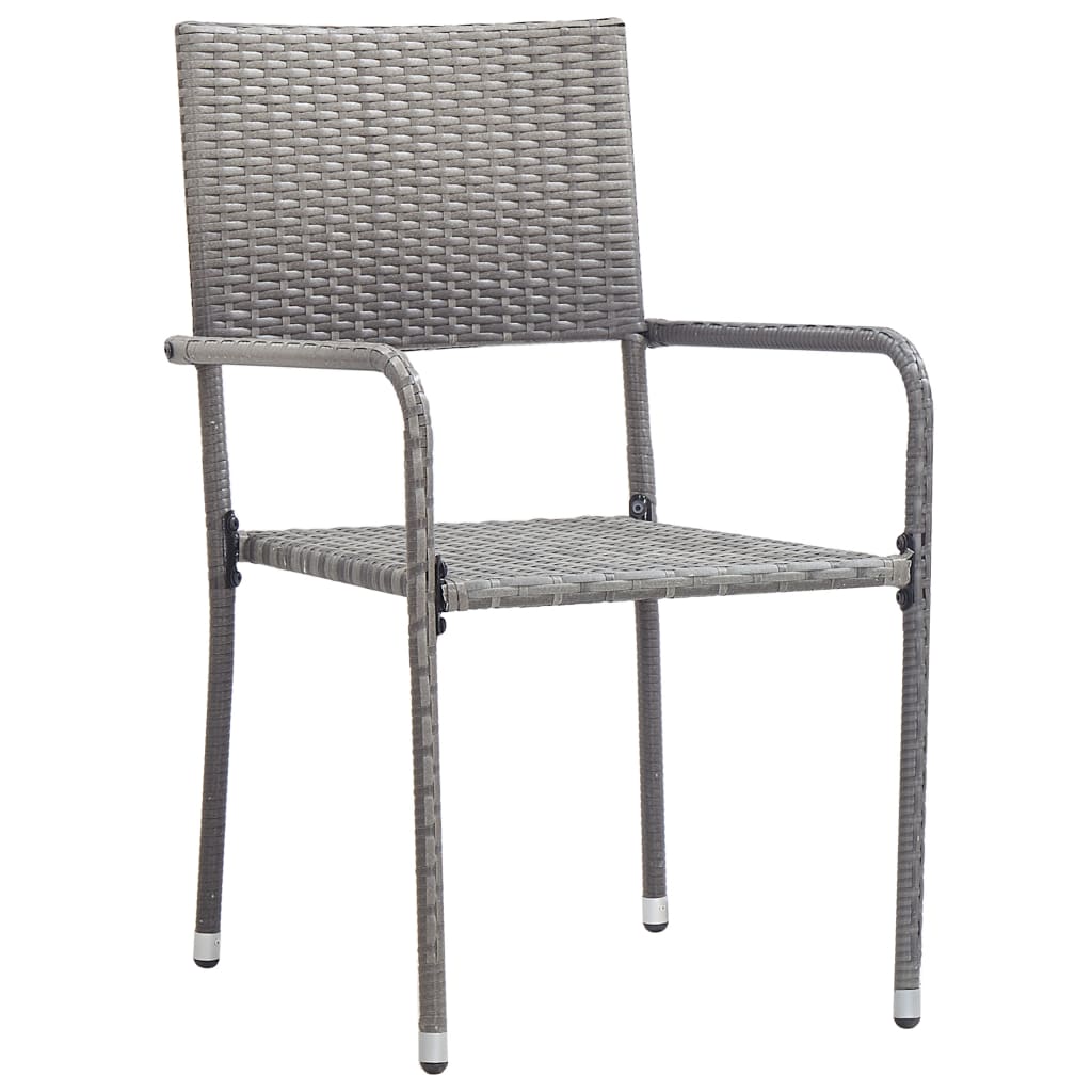 vidaXL Patio Dining Chairs 2 pcs Stackable Gray Poly Rattan