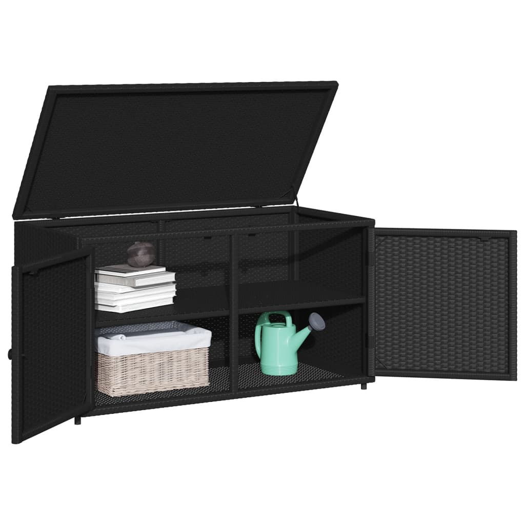 vidaXL Patio Storage Cabinet Black 43.3"x21.7"x23.8" Poly Rattan