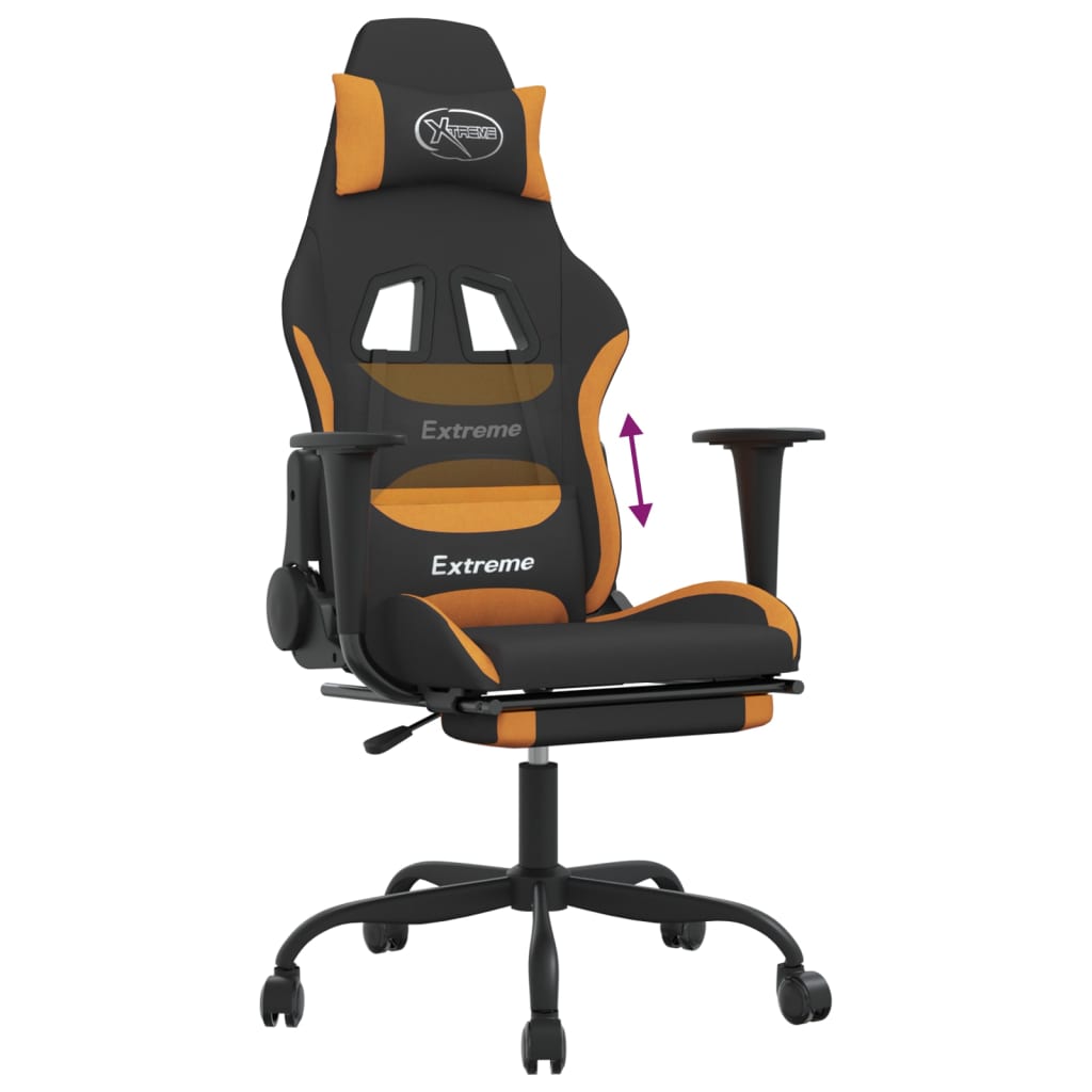 vidaXL Gaming Chair with Footrest Black and Orange Fabric