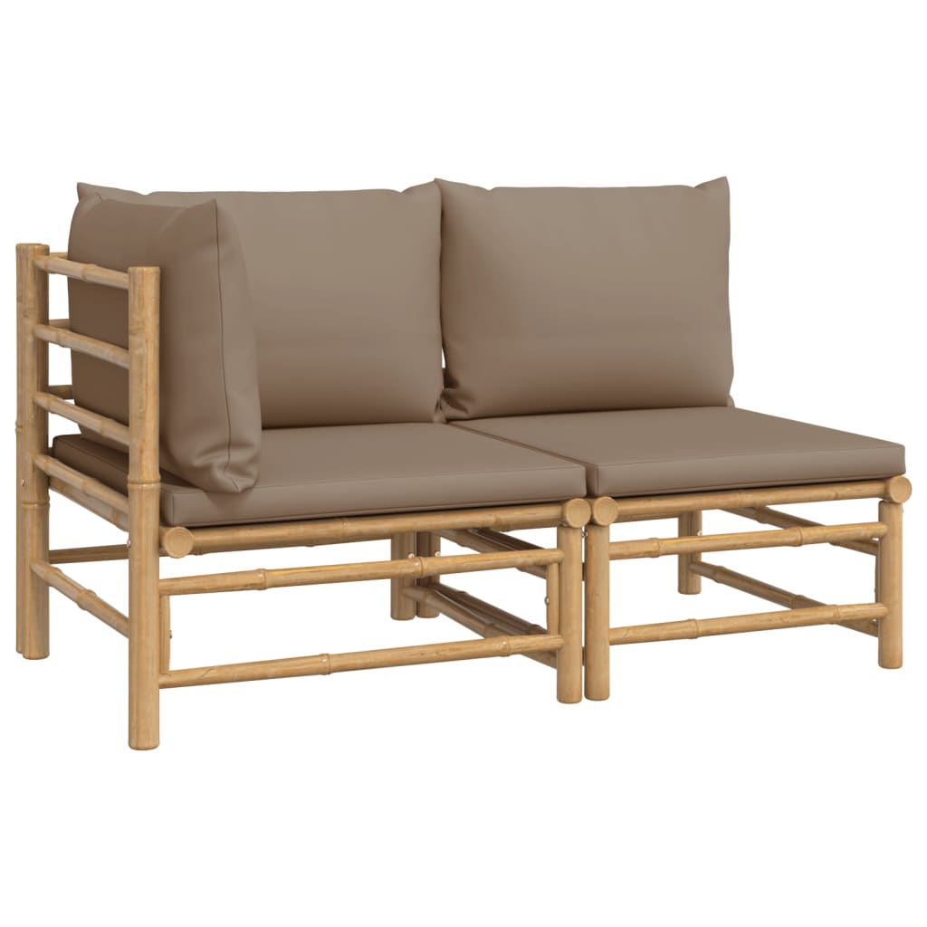 vidaXL 2 Piece Patio Lounge Set with Taupe Cushions Bamboo