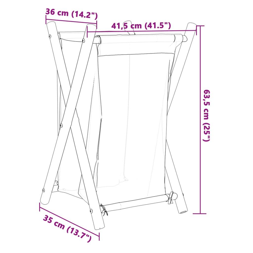 vidaXL Laundry Basket Cream White 16.3"x14.2"x25" Bamboo