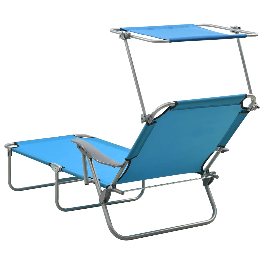 vidaXL Sun Lounger with Canopy Steel Blue