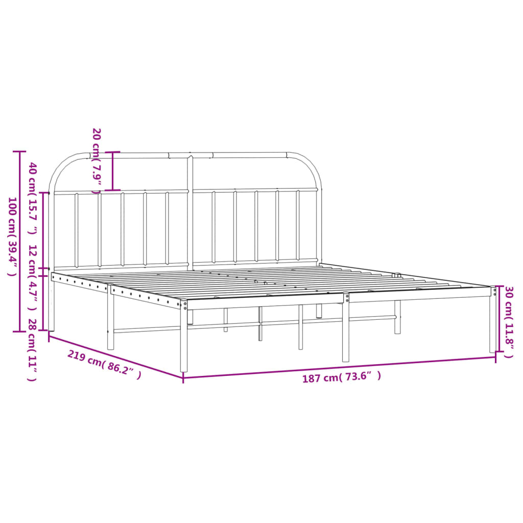 vidaXL Metal Bed Frame with Headboard White 72"x83.9" California King