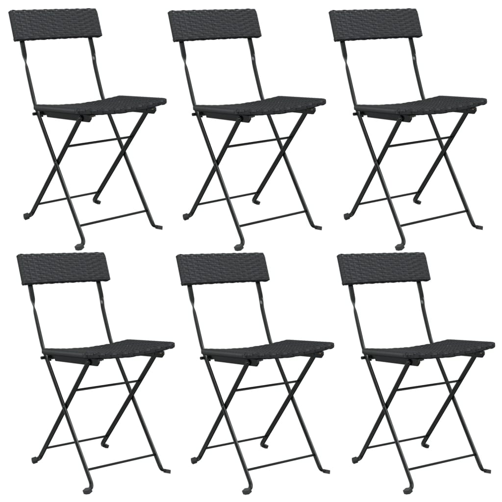 vidaXL Folding Bistro Chairs 6 pcs Black Poly Rattan and Steel