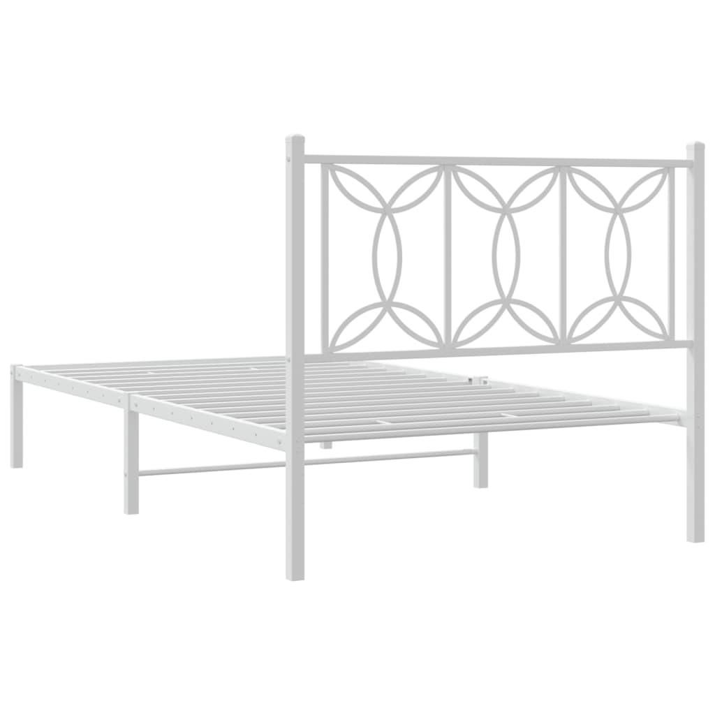 vidaXL Metal Bed Frame without Mattress with Headboard White 39.4"x78.7"