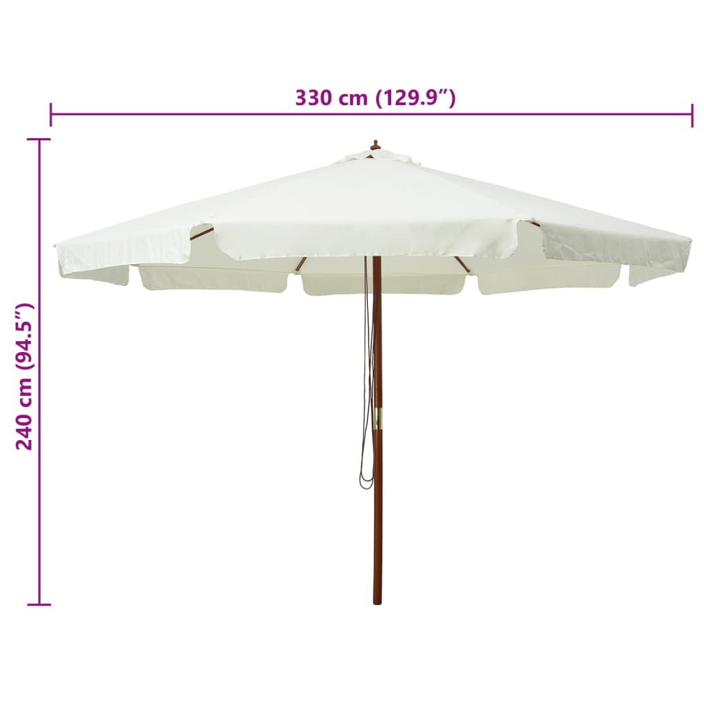 vidaXL Garden Parasol with Wooden Pole 129.9" Sand White