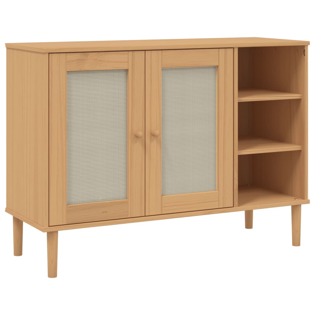 vidaXL Sideboard SENJA Rattan Look Brown 44.1"x15.7"x31.5" Solid Wood Pine