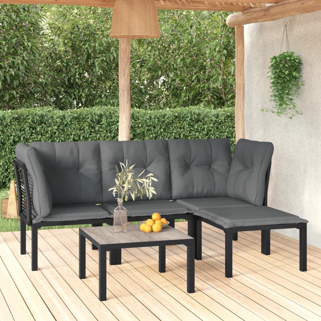 vidaXL 5 Piece Patio Lounge Set Black and Gray Poly Rattan