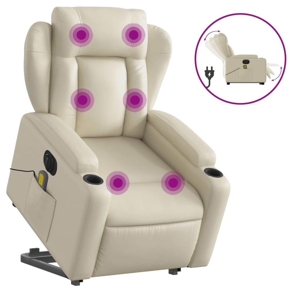 vidaXL Electric Stand up Massage Recliner Chair Cream Faux Leather