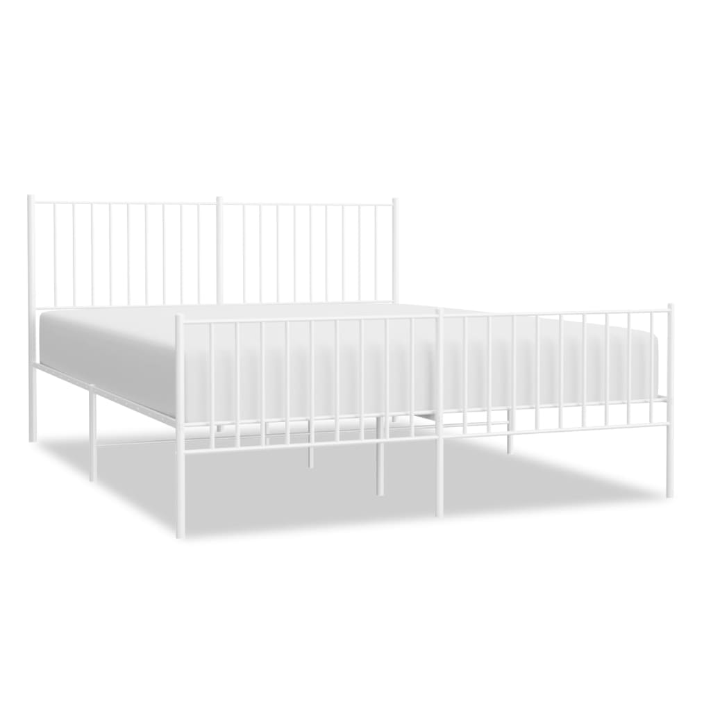 vidaXL Metal Bed Frame with Headboard and Footboard White 59.8"x78.7"