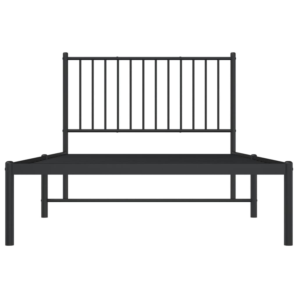 vidaXL Metal Bed Frame without Mattress with Headboard Black 39.4"x74.8"