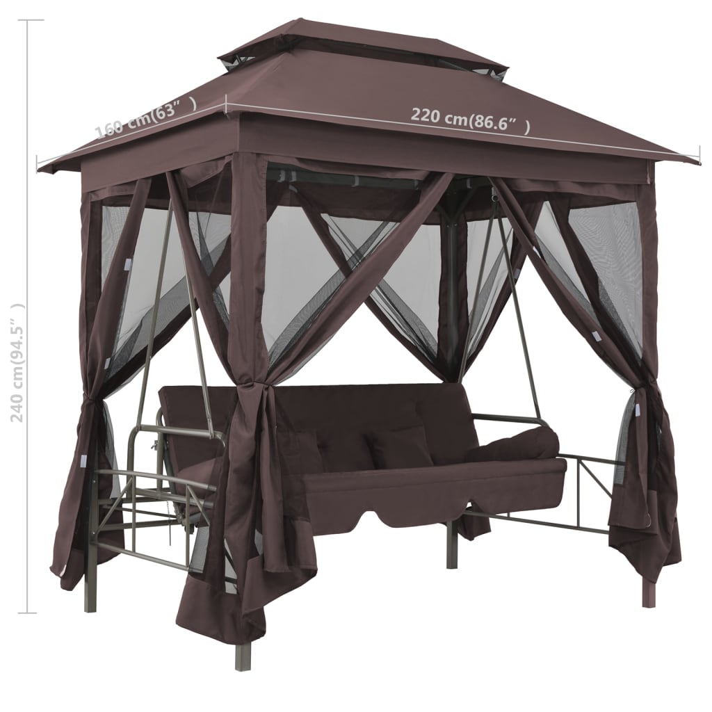 vidaXL Gazebo Convertible Swing Bench Coffee