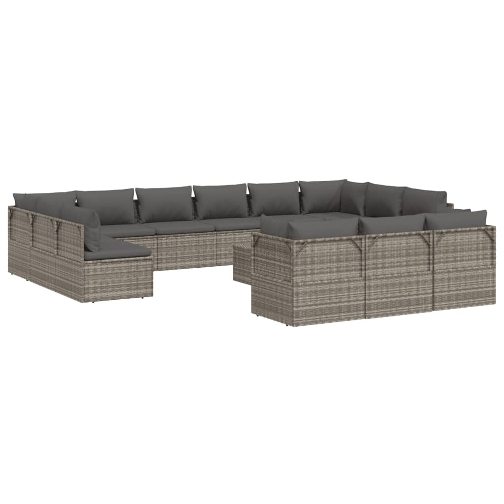 vidaXL 14 Piece Patio Lounge Set with Cushions Gray Poly Rattan