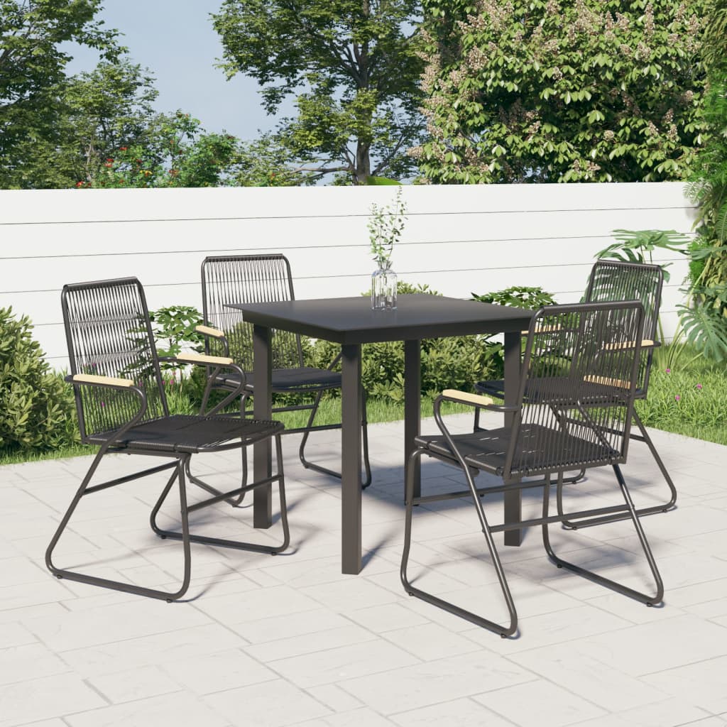 vidaXL 5 Piece Patio Dining Set Black PVC Rattan