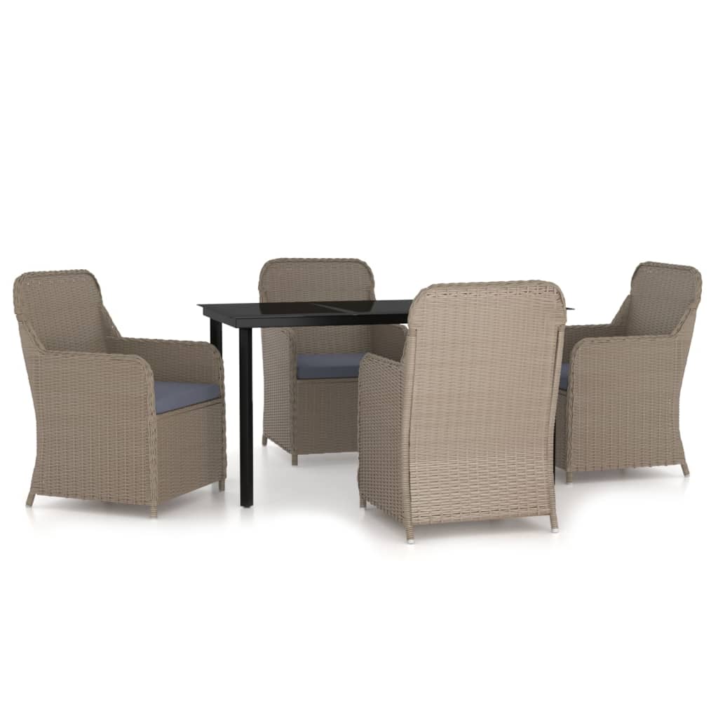 vidaXL 5 Piece Patio Dining Set with Cushions Brown