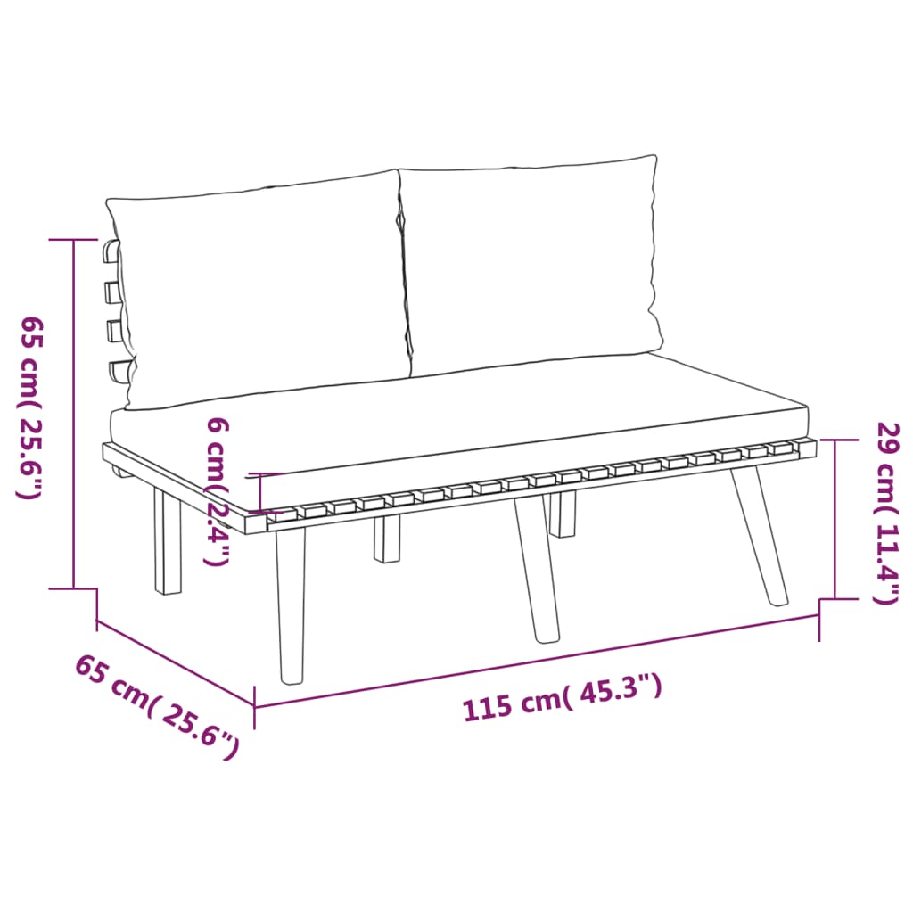 vidaXL 3 Piece Patio Lounge Set with Cushions Solid Acacia Wood