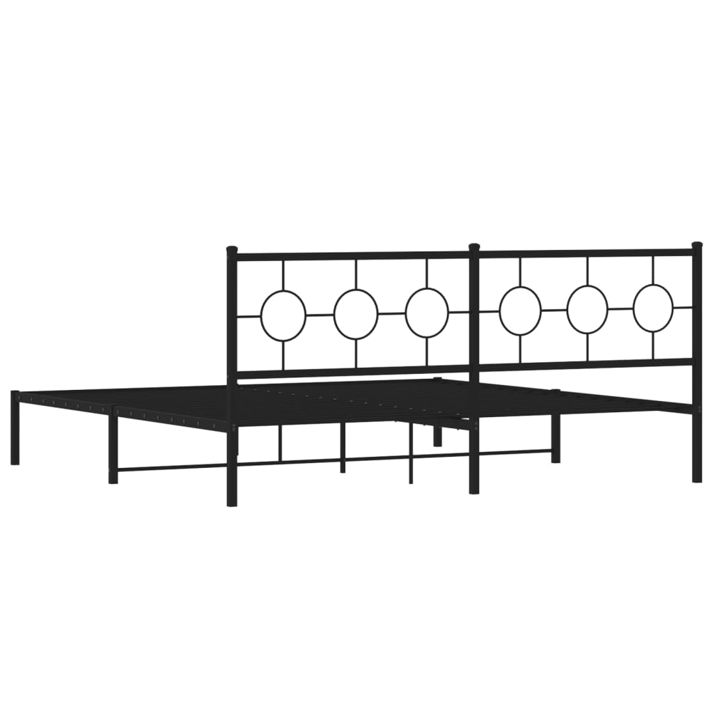 vidaXL Metal Bed Frame without Mattress with Headboard Black 76"x79.9"