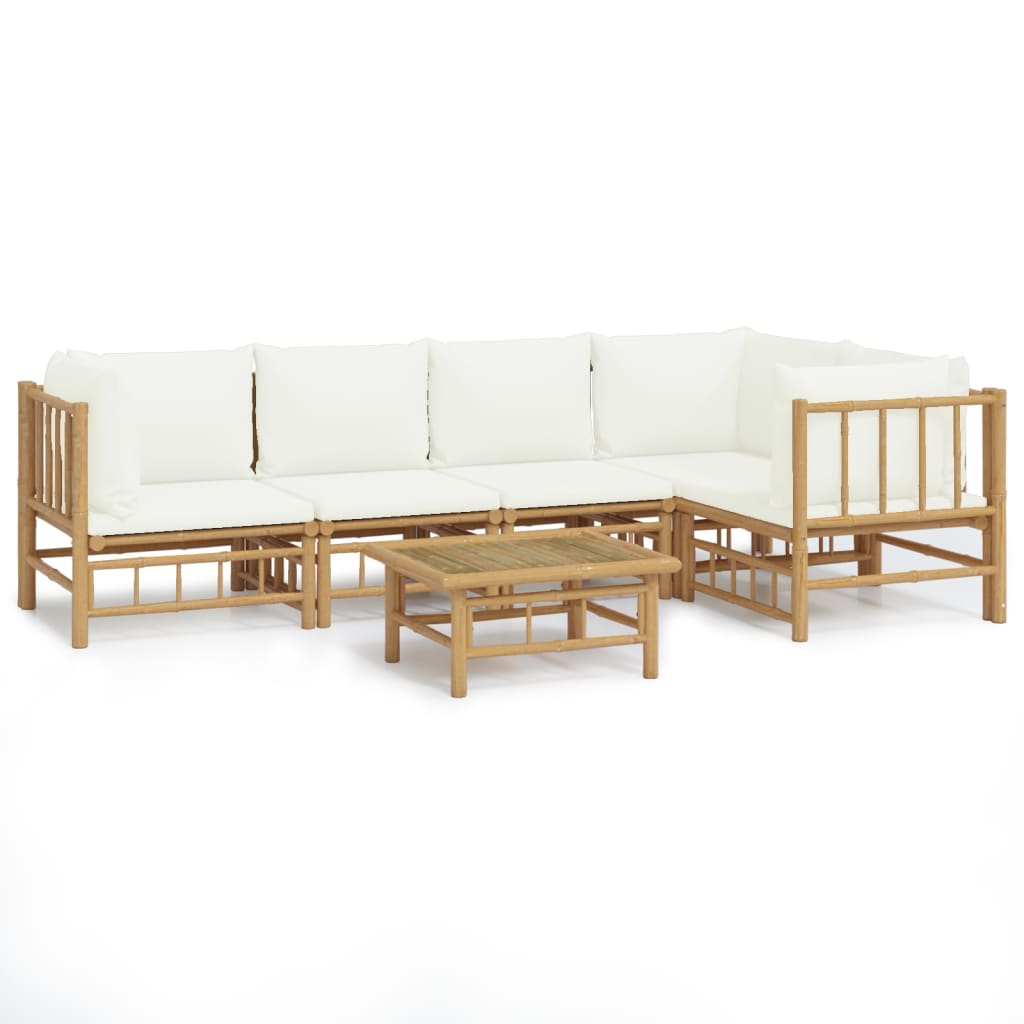 vidaXL 6 Piece Patio Lounge Set with Cream White Cushions Bamboo