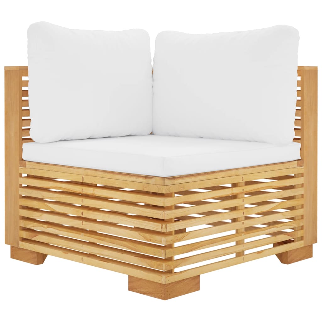 vidaXL Patio Corner Sofa with Cream Cushions Solid Wood Teak