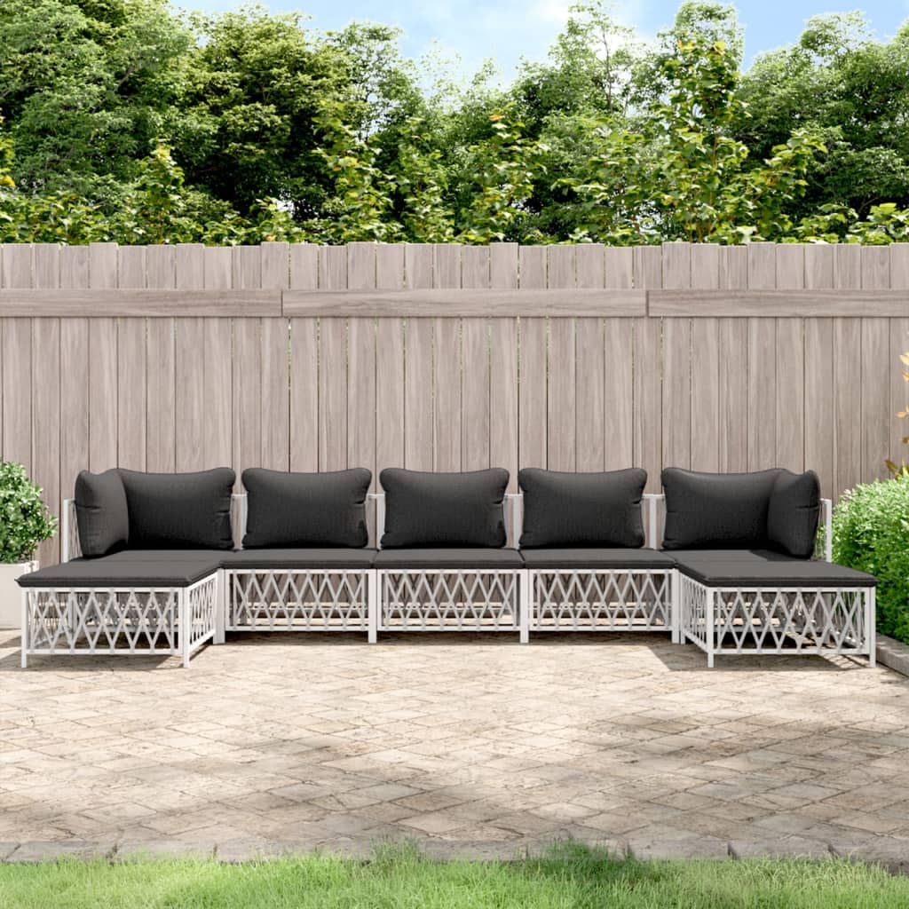 vidaXL 7 Piece Patio Lounge Set with Cushions White Steel