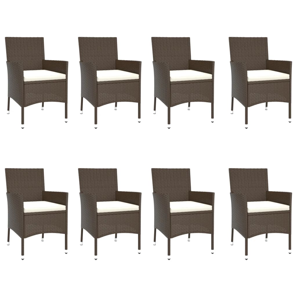 vidaXL 9 Piece Patio Dining Set with Cushions Brown Poly Rattan