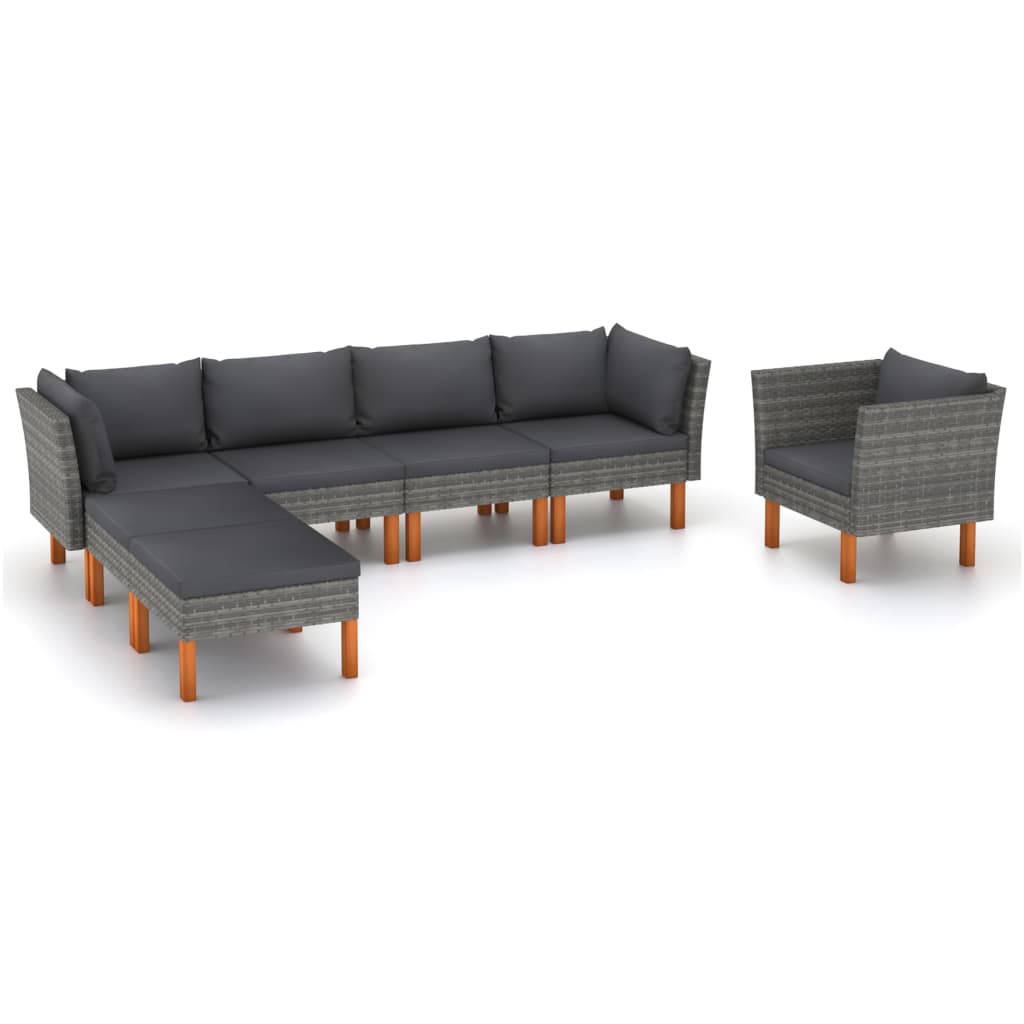 vidaXL 7 Piece Patio Lounge Set Poly Rattan and Eucalyptus Wood Gray