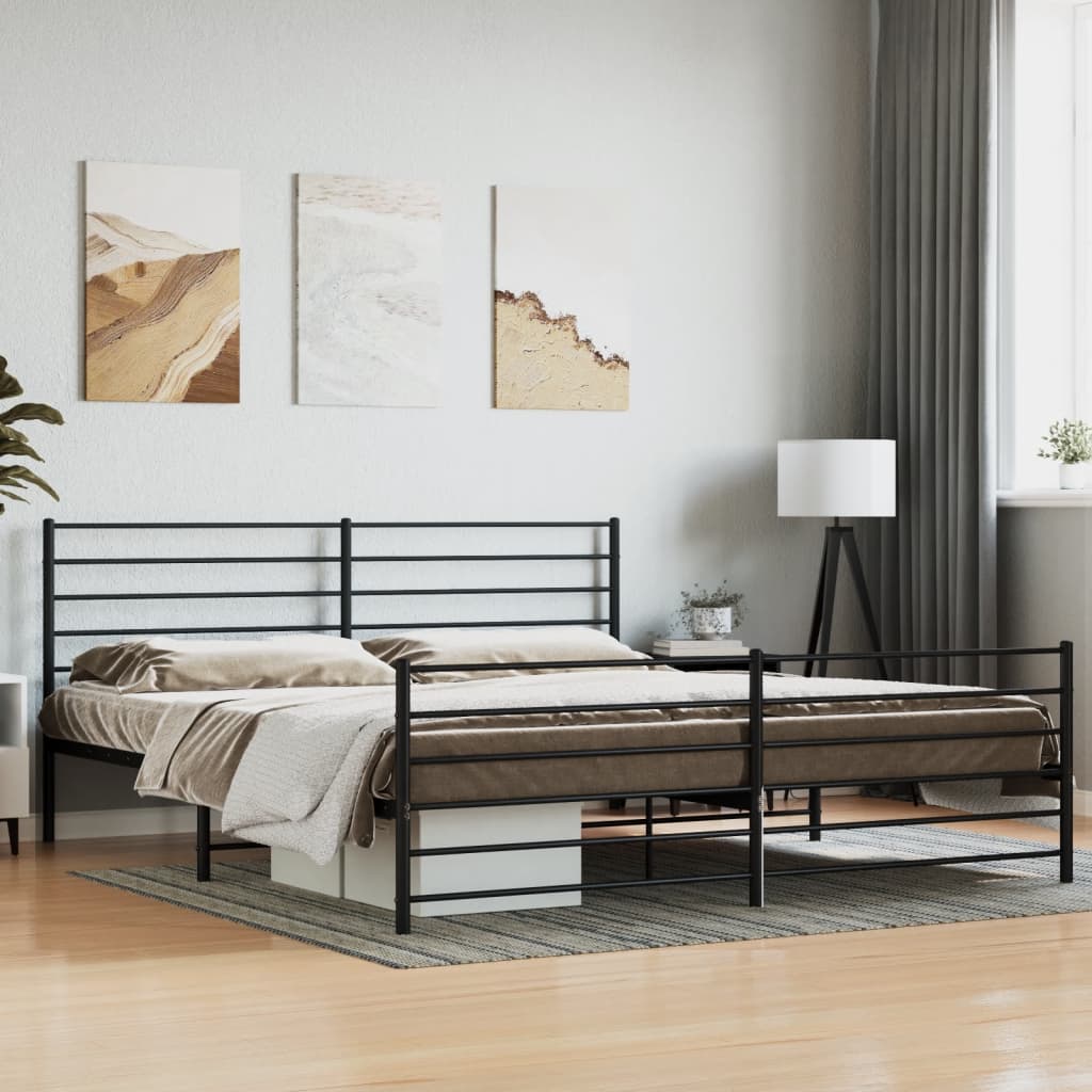 vidaXL Metal Bed Frame without Mattress with Footboard Black 76"x79.9"