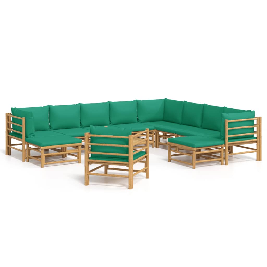 vidaXL 12 Piece Patio Lounge Set with Green Cushions Bamboo