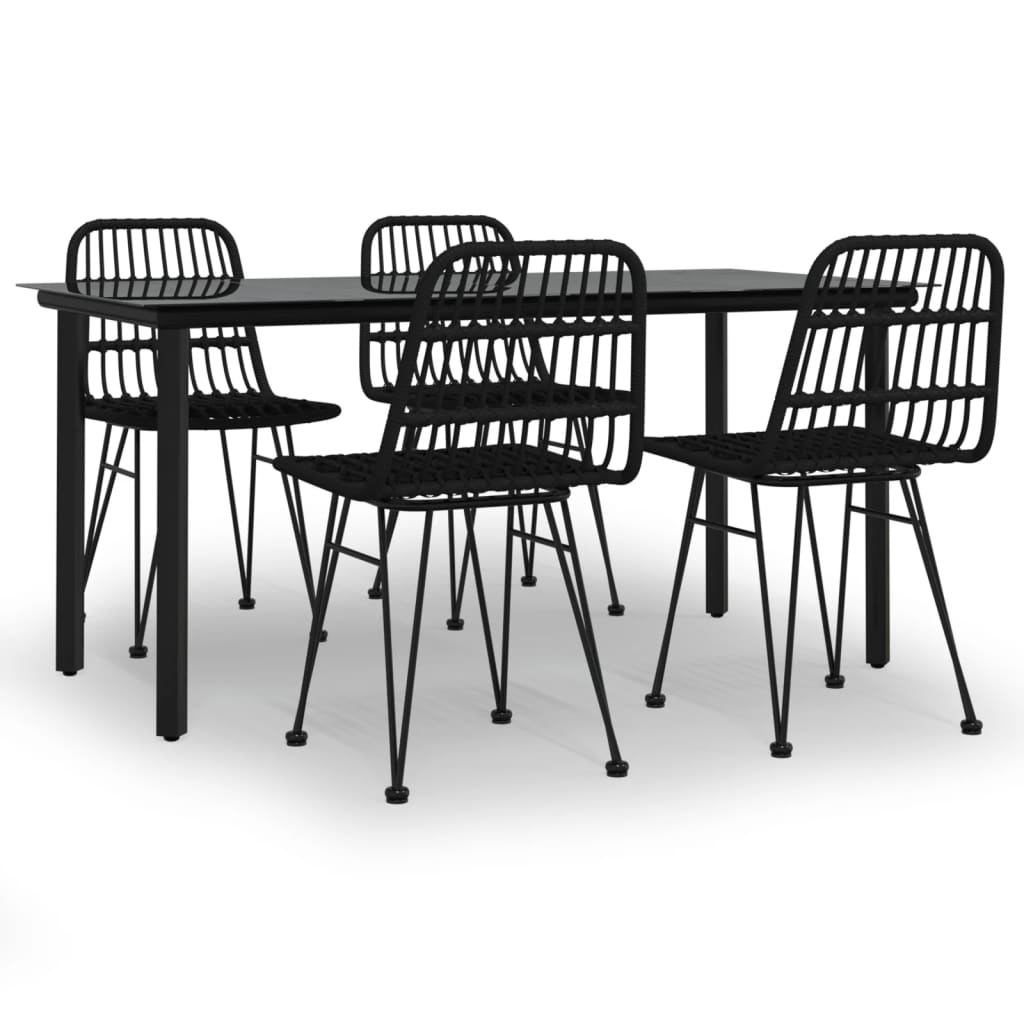 vidaXL 5 Piece Patio Dining Set Black Poly Rattan