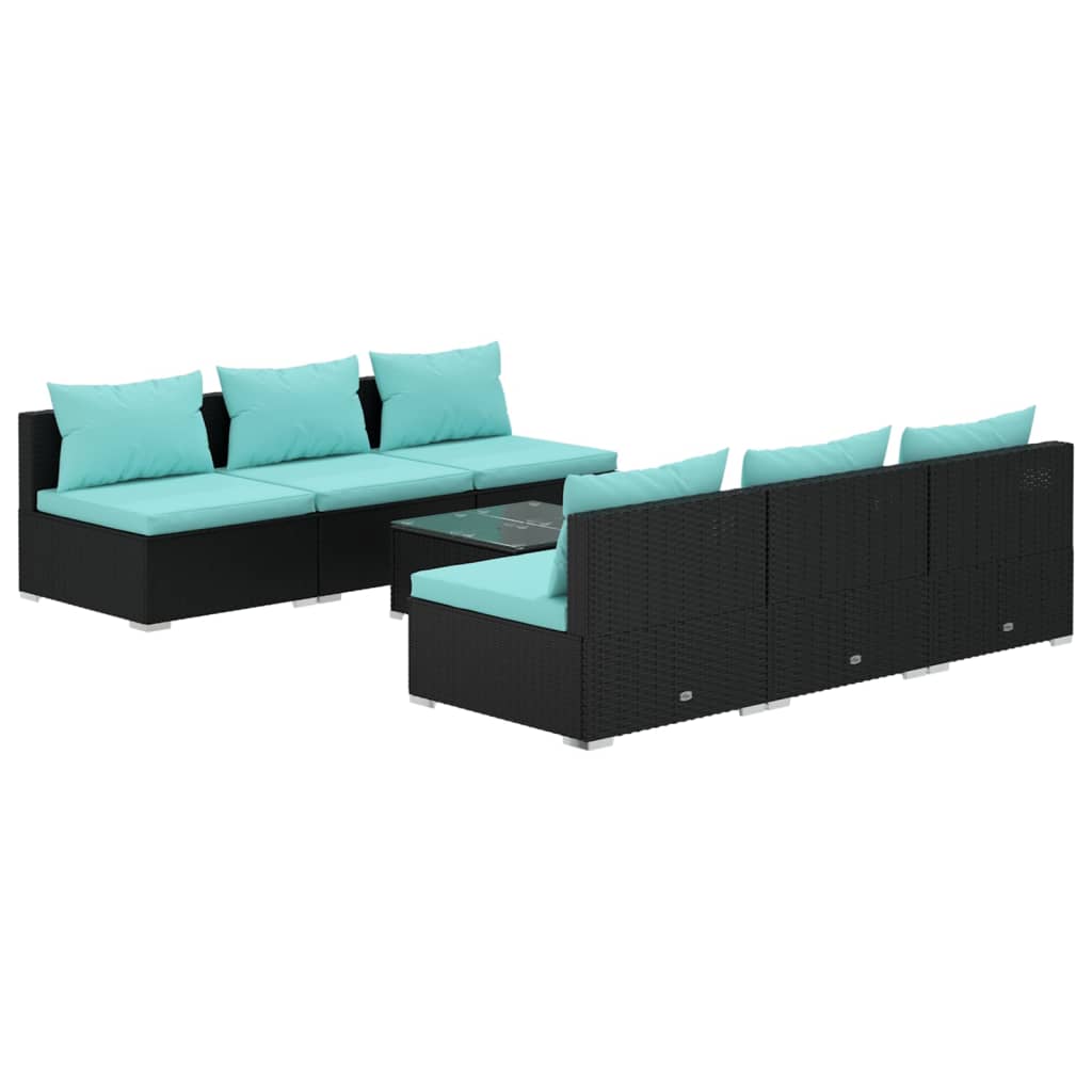 vidaXL 7 Piece Patio Lounge Set with Cushions Poly Rattan Black