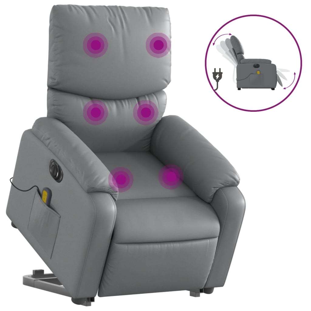 vidaXL Electric Stand up Massage Recliner Chair Gray Faux Leather