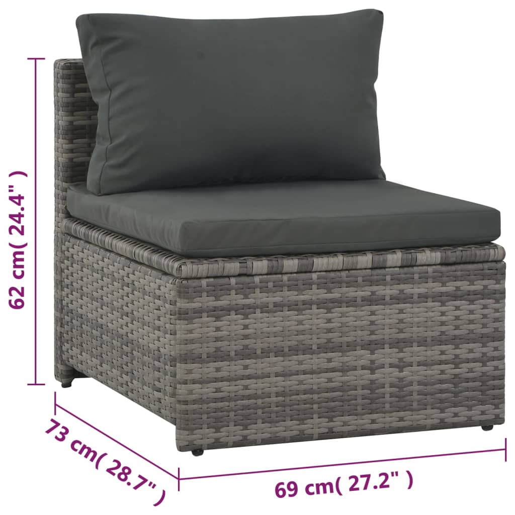 vidaXL 6 Piece Patio Lounge Set with Cushions Poly Rattan Gray