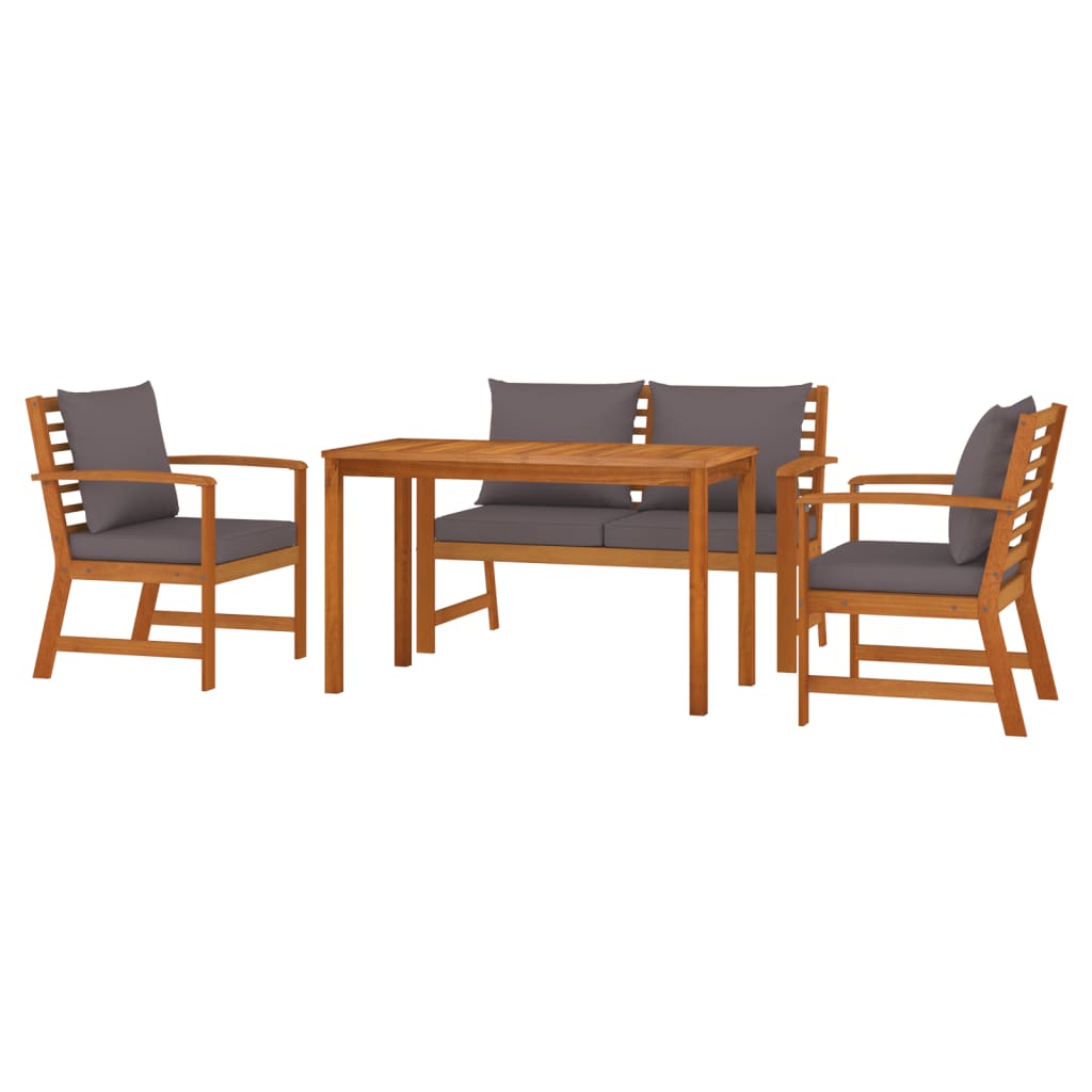 vidaXL 4 Piece Patio Dining Set with Cushions Solid Wood Acacia