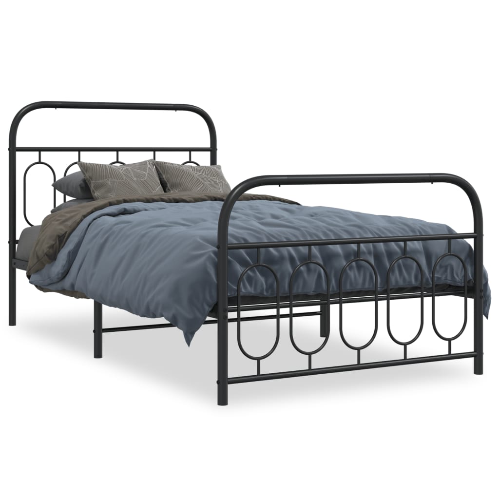 vidaXL Metal Bed Frame without Mattress with Footboard Black 39.4"x78.7"