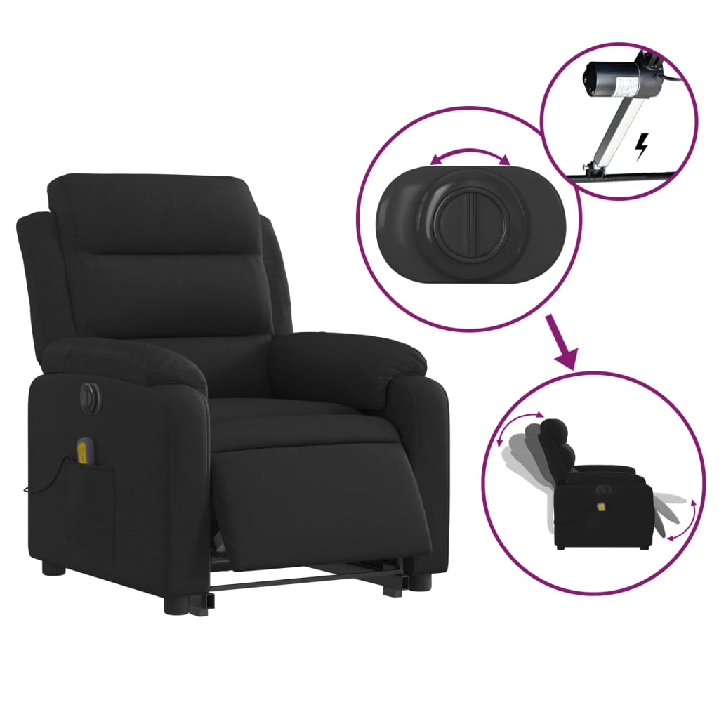 vidaXL Electric Stand up Massage Recliner Chair Black Fabric